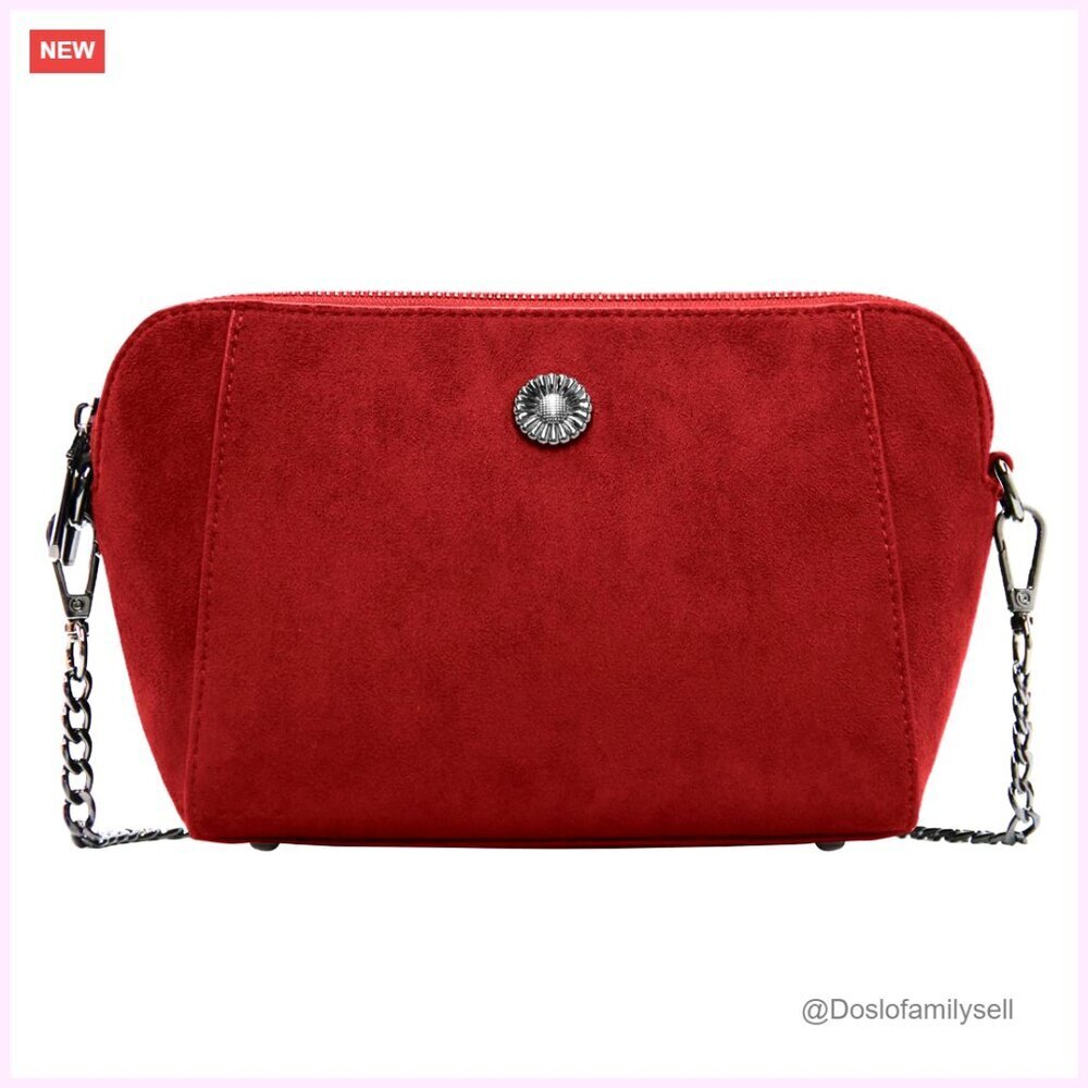 Vegan Suede Crossbody Bag Adjustable Strap Dual Zip Compartments Chic Minimal